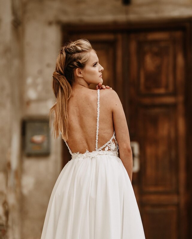 2023 Plus Size Country Garden A-line Lace Chiffon Backless Bridal Gowns Dresses vestido de novia ZJ049