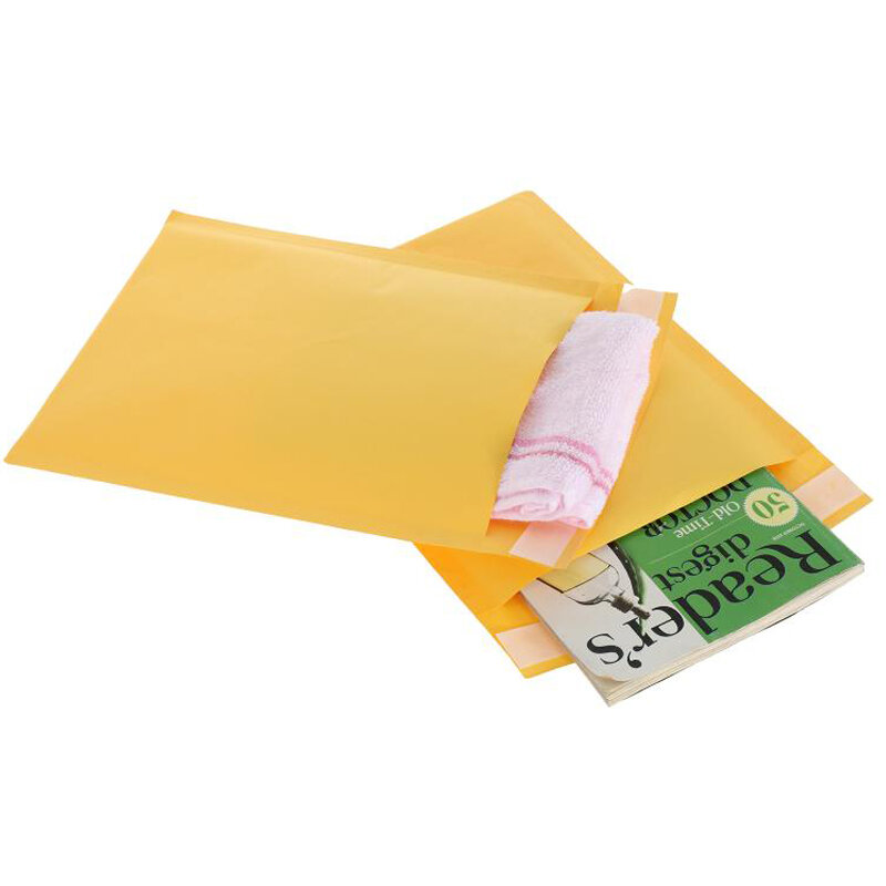 100 sztuk/partia koperty z bąbelkami z papieru kraftowego woreczki z kopertą wysyłkową z bąbelkami różne rozmiary żółte