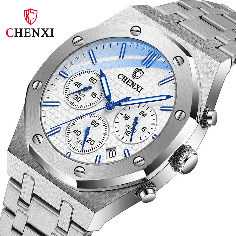 CHENXI-Homens de aço inoxidável relógio de pulso impermeável, Quartz Watch, Data Chronograph, Top Luxury Brand, 948