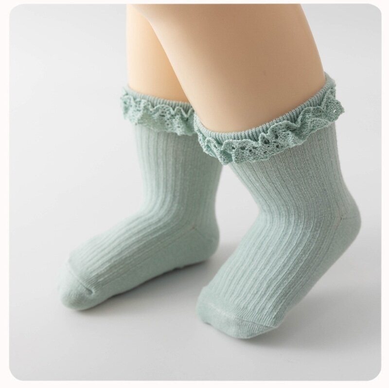 Y1UB кружевные носки с бахромой, хлопковые короткие носки принцессы для девочек, модные однотонные носки до щиколотки