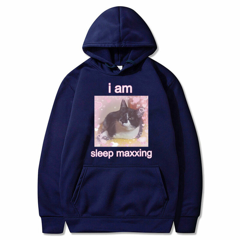 Толстовка Мужская/женская с принтом кошки и надписью «I Am Sleep Maxxing»