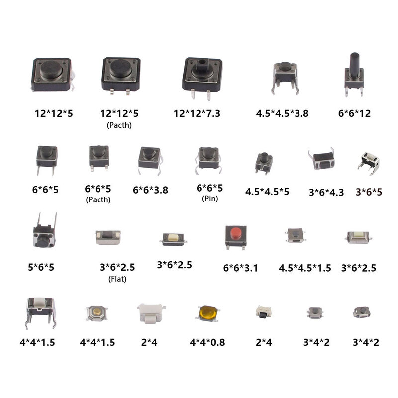 125 pz 25 tipi/lotto microinterruttore pulsante interruttori tattili Reset Mini interruttore a foglia SMD DIP 2*4 3*6 4*4 6*6 Kit combinato fai da te