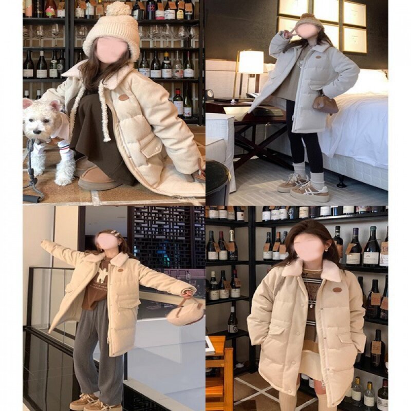 2023 New Mid-Length Thick Corduroy Women's 90 White Duck down Jacket High Quality Coat Winter