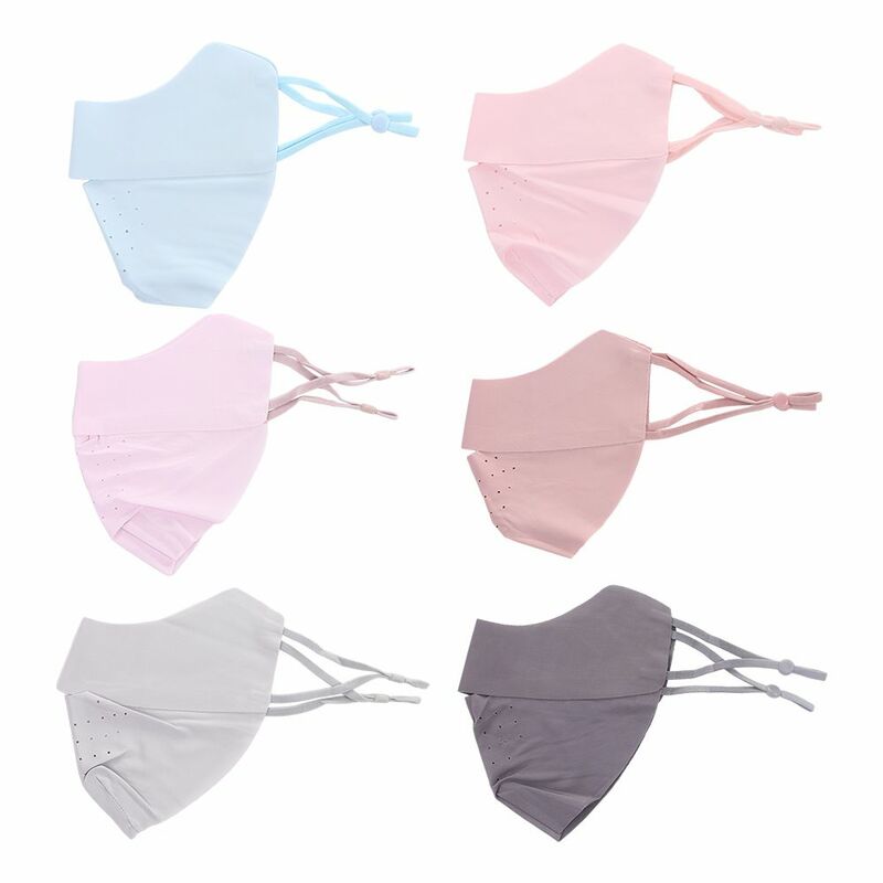 Summer Solid Color For Women Hanging Ear Type Outdoor Fishing For Girl Face Cover Face Scarf Ice Silk Mask Sunscreen Mask