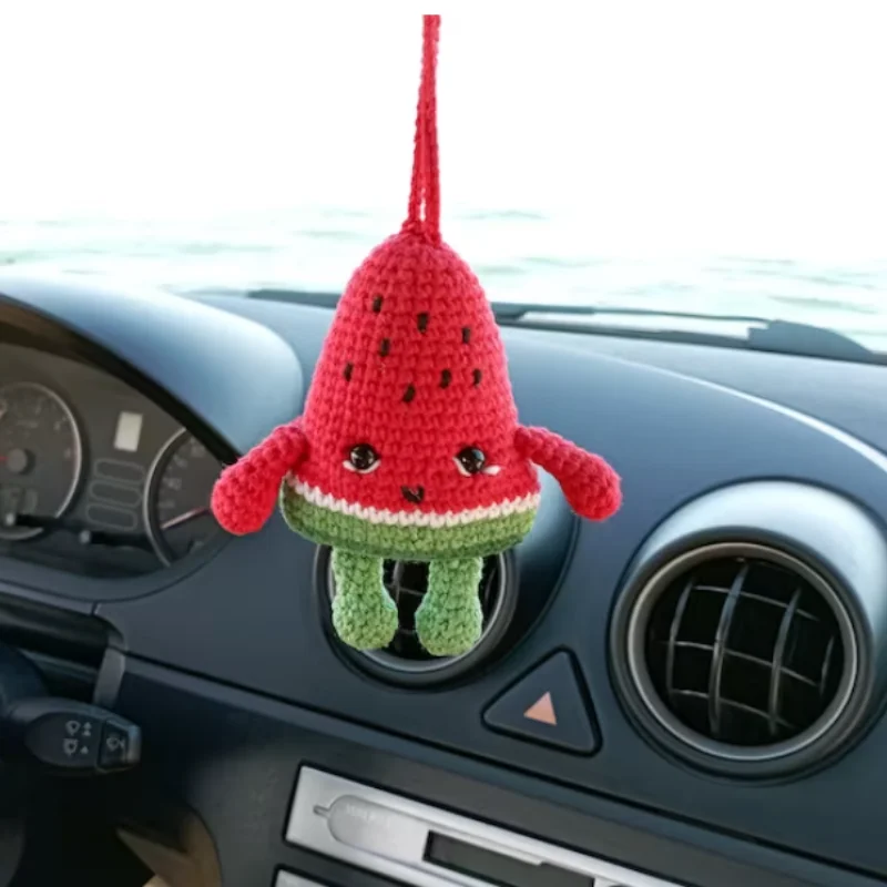 可愛いスイカ車のキーチェーン手作りソフトペンダント車の装飾用赤と緑の装飾子供用おもちゃアクセサリー