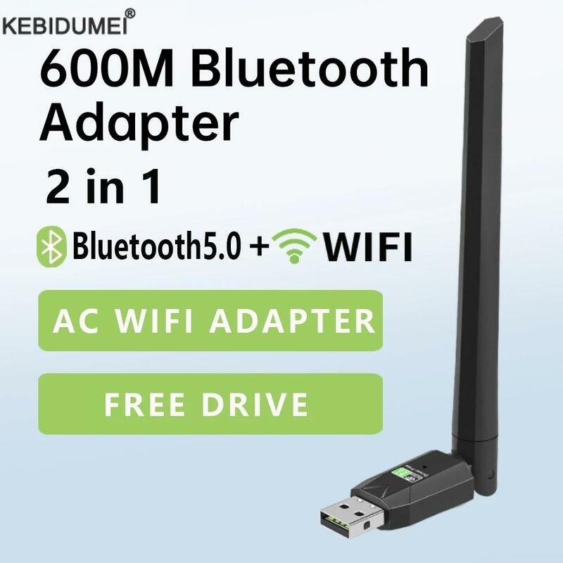 Receptor de cartão de rede Ethernet USB para PC, adaptador WiFi, banda dupla, antena dongle, Bluetooth 5.0, 2.4G, 5G, 600Mbps