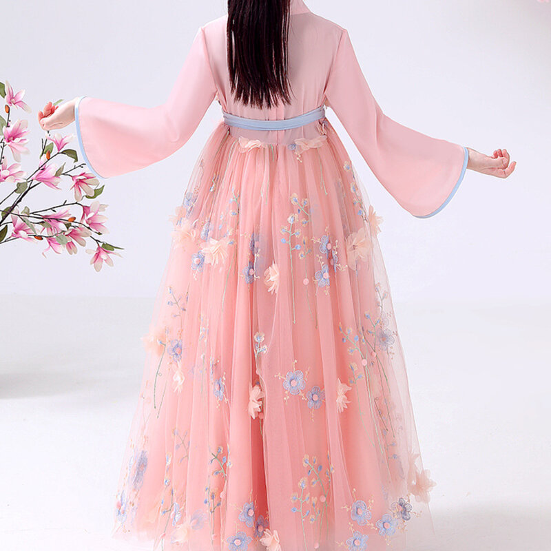 Hanfu kostum anak perempuan gaya Cina, anak-anak kuno musim semi Super peri Tang gaya Musim Semi