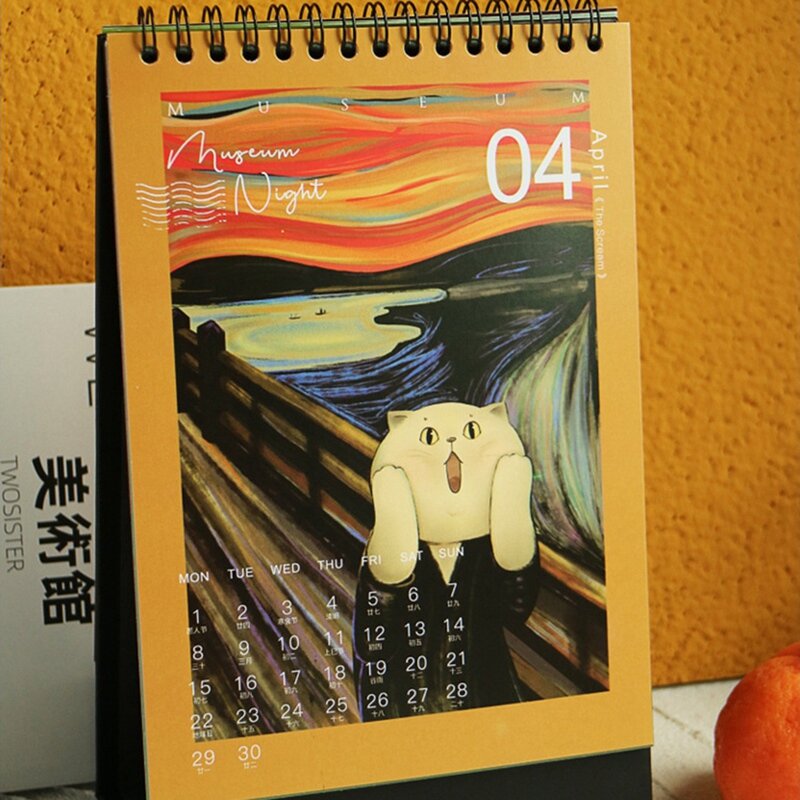 1 szt. Kotek 2024 kalendarz biurkowy muzeum kota nocnego kreatywnego w dekoracyjnym kalendarzu