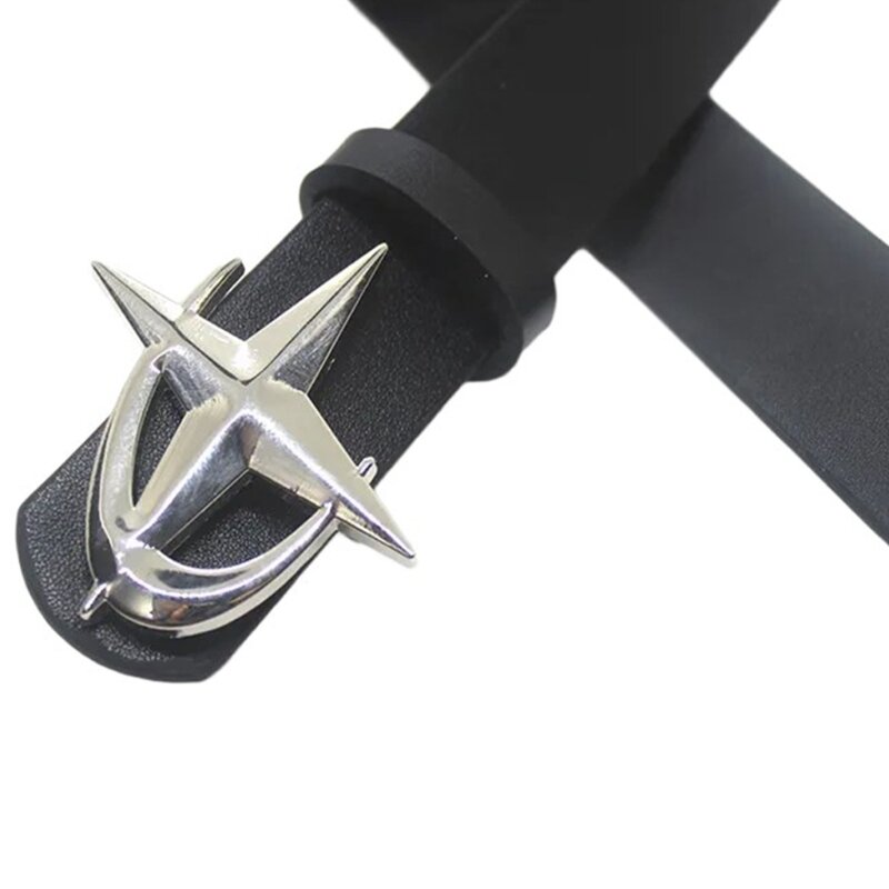 95AB Cinturón cintura Hebilla redonda Cinturón flaco clásico para vestido Ropa casual Cinturón flaco PU para pantalones