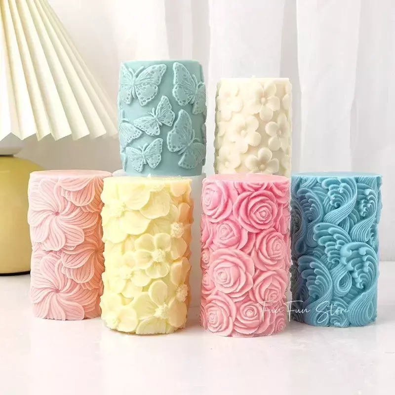 Flower Butterfly Columnar Silicone Candle Mold DIY Waves Soap Resin Plaster Making Tool Geometry Chocolate Mould Home Decor Gift