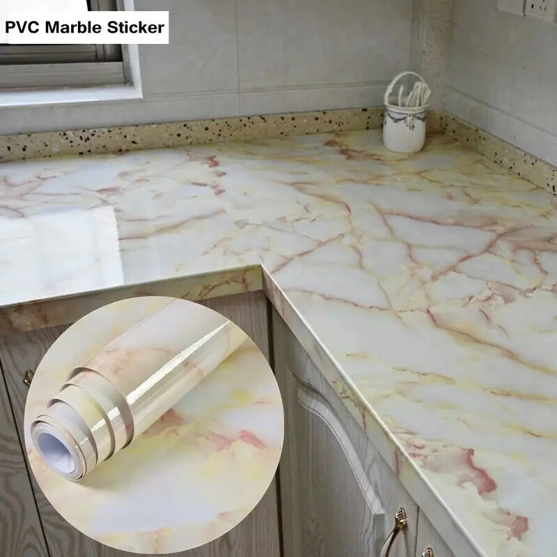 DIY Contact Paper Kitchen Stickers Solid Color PVC Self-adhesive  Home Decorative Marble Wallpaper Living room Study Furnitures
