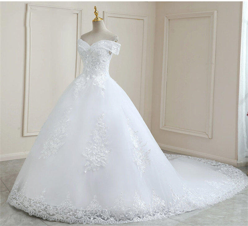 Eleganckie aplikacje z odkrytymi ramionami koronkowa suknia balowa z cekinami suknie ślubne dla kobiet 2024 Sweep Train suknie ślubne Vestido De Noiva