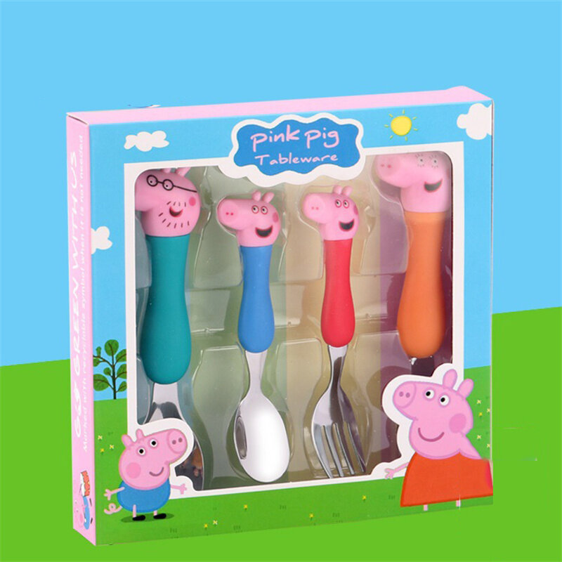Peppa Pig Fork Spoon Set stoviglie per bambini forchetta cucchiaio George Pig Dad Mom Suit Cartoon Figure Toys regali ragazze ragazzi 2024 regali