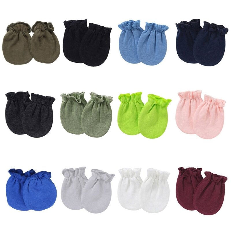 1 Pair Newborn for Protection Face Scratch Hands Gloves Solid Color No Scratch Mitts Baby Anti Scratching Soft Cotton Gl Y55B