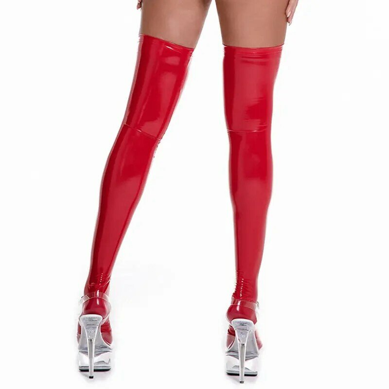 Óleo de couro de patente brilhante coxa meias altas m - 3xl feminino sexy pole dance club festa meias de látex wetlook tamanhos grandes