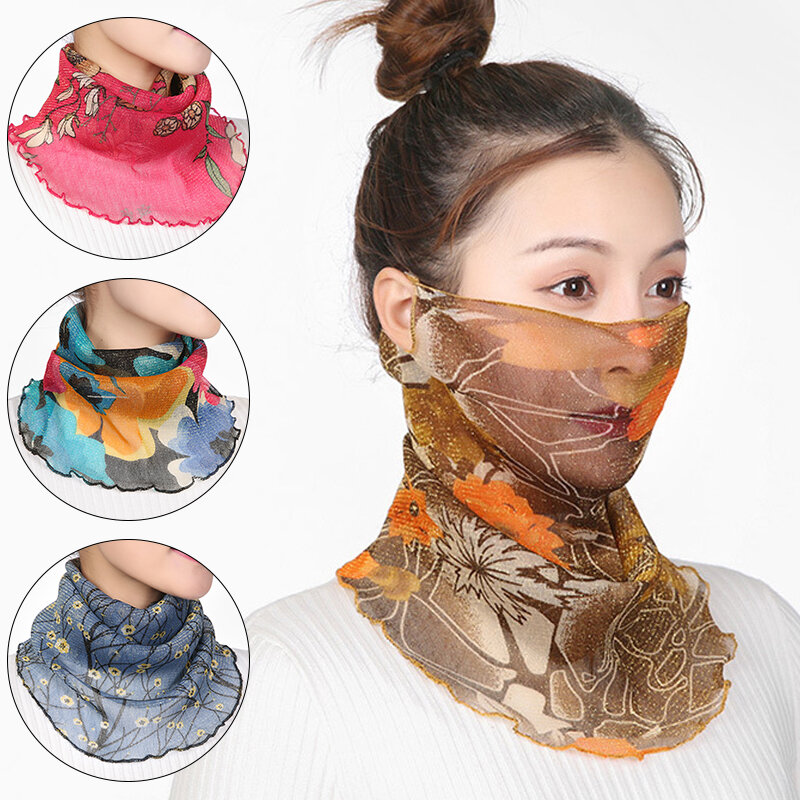 Cachecol multifuncional para mulheres, faixa de seda, lenço fino com protetor solar, máscara anti-UV, gola de chiffon, moda, primavera, verão