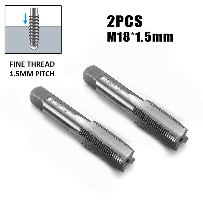 Metric Taper e Plug Mão Direita Tap Drill, Metric Plug Taps, Ferramentas Manuais, Parafuso Thread Pitch, M-18 x 1,5mm, 2pcs