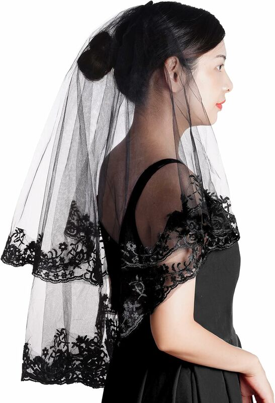 Черное кружево Свадебные фаты для невест Хэллоуин для женщин девушек невест свадебный душ
