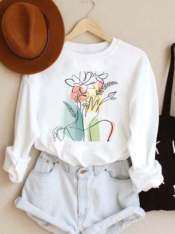 Ladies Spring Autumn Winter Hoodies Female Graphic Sweatshirts Women Pullovers Watercolor Plant Lovely Casual Fashion Clothing