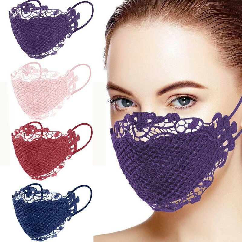 洗える再利用可能なレース保護フェイスマスク、魅力的な通気性のある口、女性のファッショナブルなレース、エレガント、1個