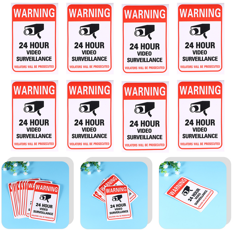 20 Pcs The Sign Monitor Warning Stickers Outdoor Video Adhesive Signs