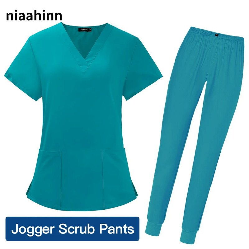 Uniforme de Enfermería de Color liso para salón de belleza, pantalones de Jogging, uniforme de Spa para mascotas, médico, Hospital, ropa de trabajo para dentista para mujeres