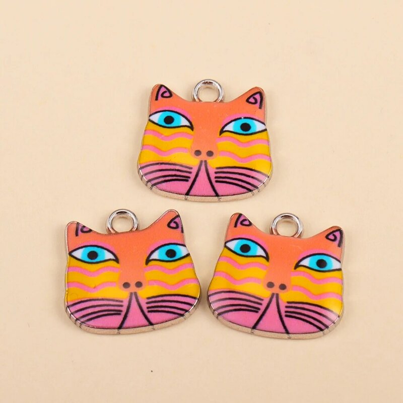 10Pcs Silver Plated Enamel Colorful Cat Charms for Jewelry Making Animal Bracelet Necklace Earrings Pendants DIY Accessories