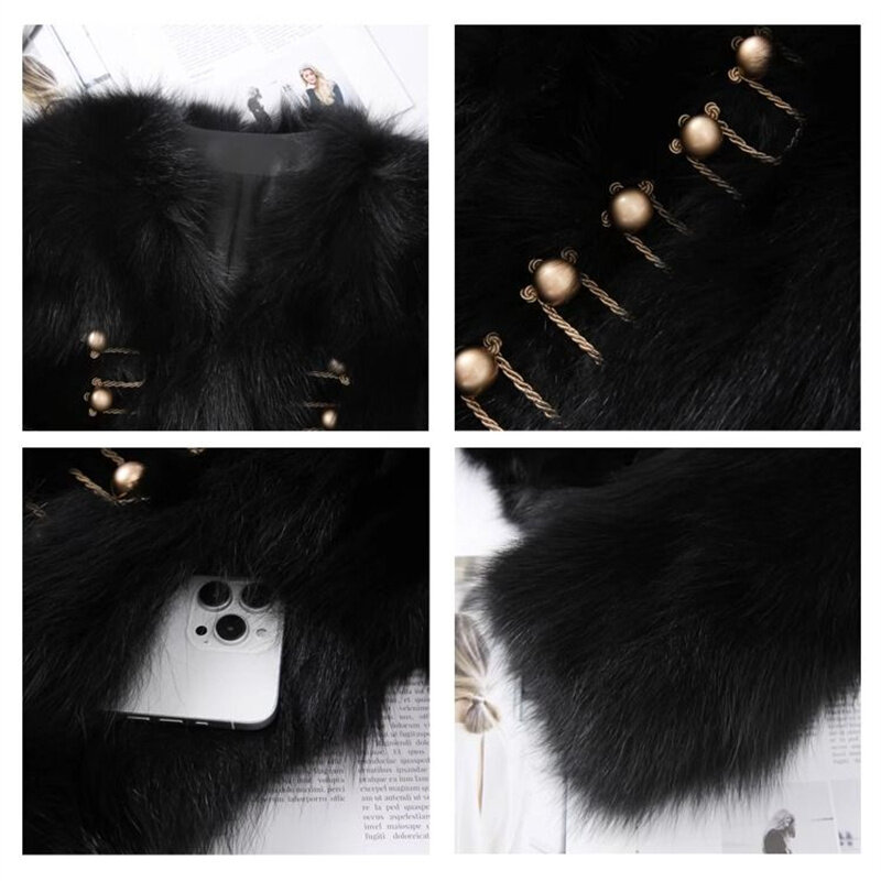 Estilo aristocrático britânico de imitação de pele de raposa casaco curto feminino, casaco de pele integrado feminino, casaco quente solto, novo, 2024