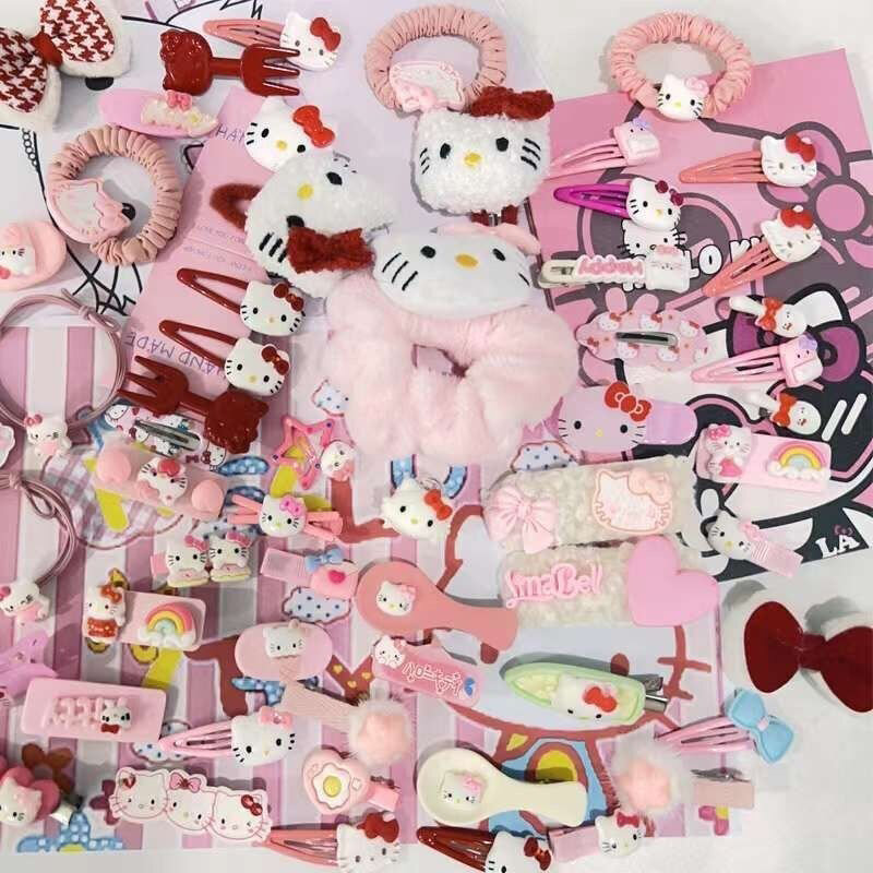Horquilla Kawaii Sanrio Hello Kitty para niña, 19 piezas, Kuromi Cinnamoroll, pinza para el pelo de estudiante de dibujos animados, accesorios para el cabello, juguetes, regalo