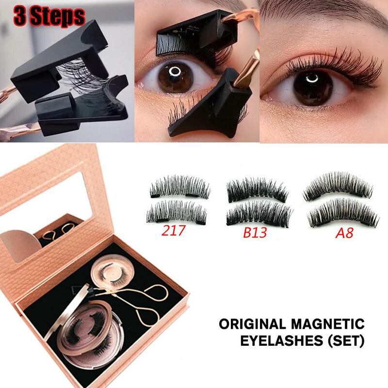 3D Magnetic EyeLashes Kit With Applicator Natural Look False Lashes Glue & Wear Clip Eyelashes 2024 Reusable Easy No Need R4V0