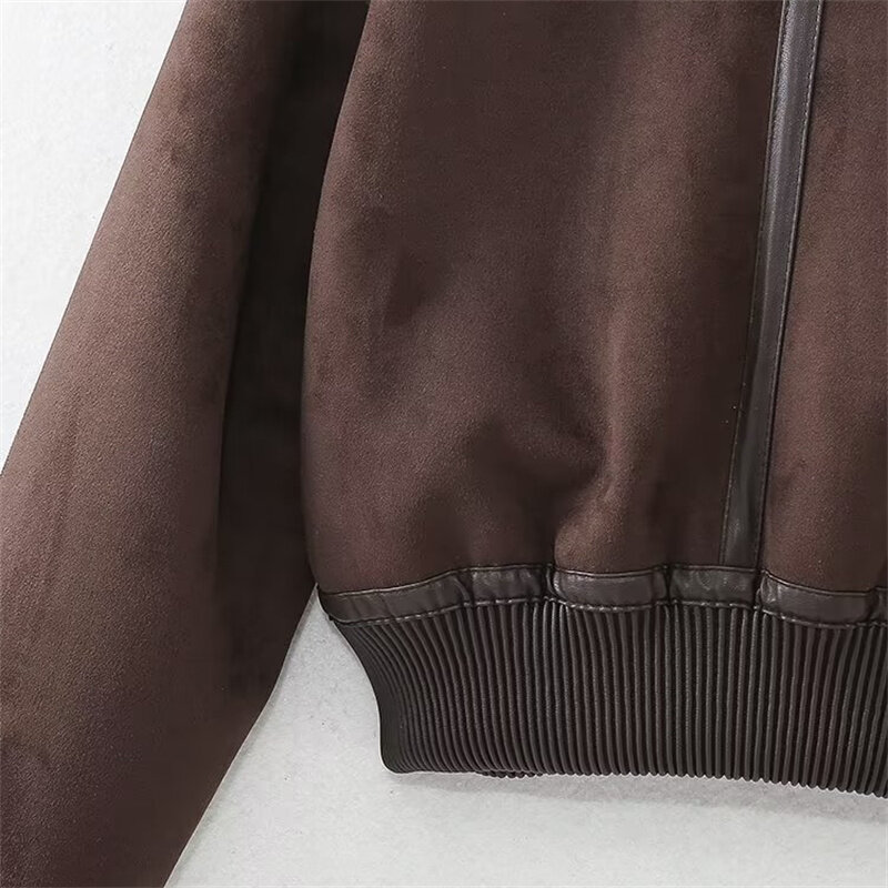 Keyanketian Winter neue Damen doppelseitige Pelz kurze Jacke Reiß verschluss Kunstleder Wildleder Crop Top Jaqueta Feminina