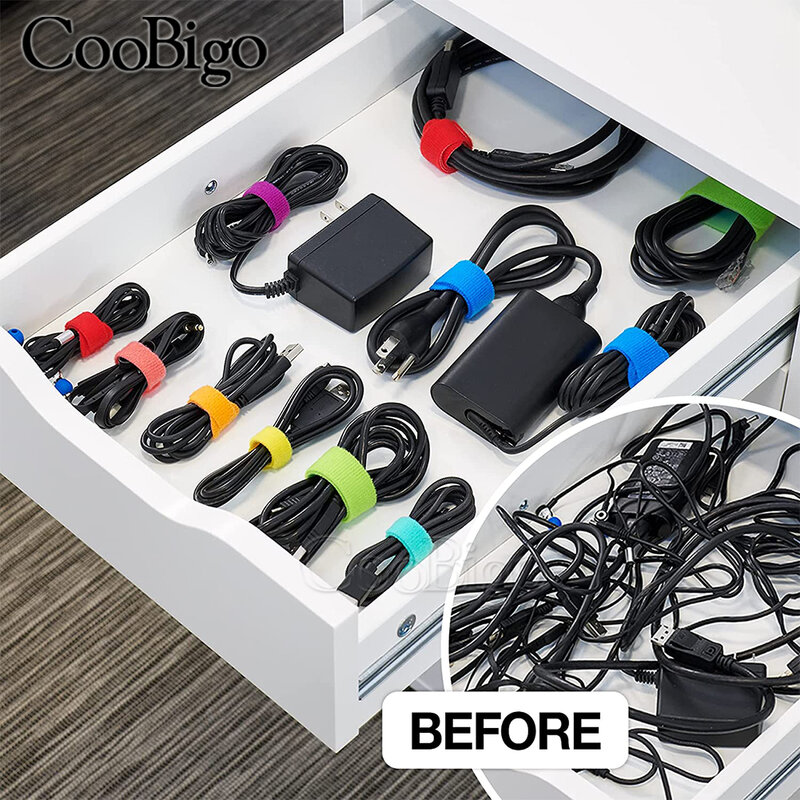 12pcs Cable Ties Loop Hook Holder Straps Adhesive Fastener Magic Tape Band Computer USB Wire Organizer Wrap Office DIY Accessory