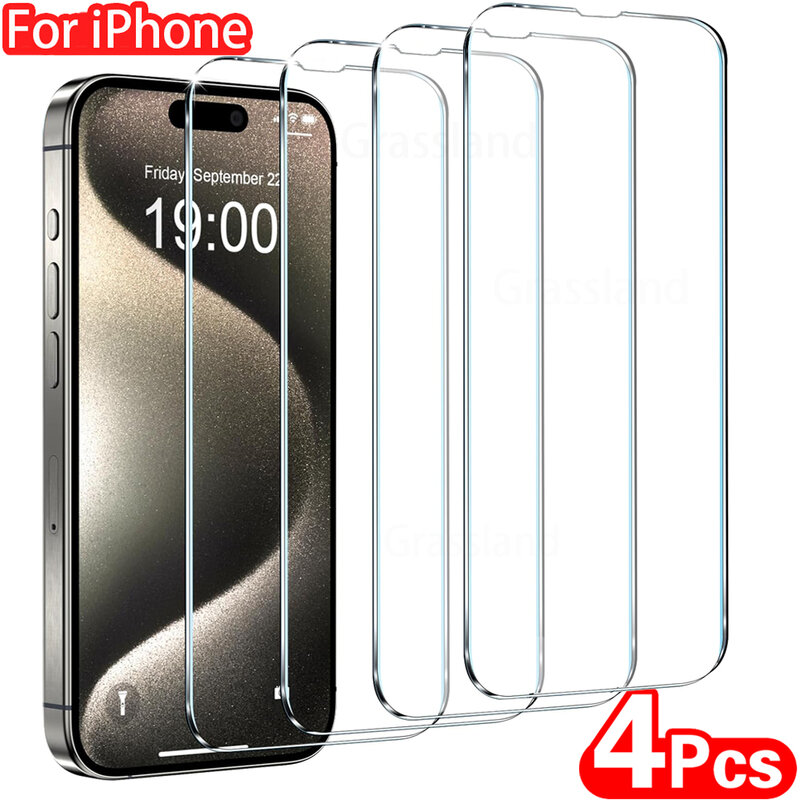 4 Stuks Gehard Glas Voor Iphone 15 14 13 12 11 Pro Max Schermbeschermer Voor Iphone 6 7 8 Plus X Xs Max Xr Beschermende Glasfilm