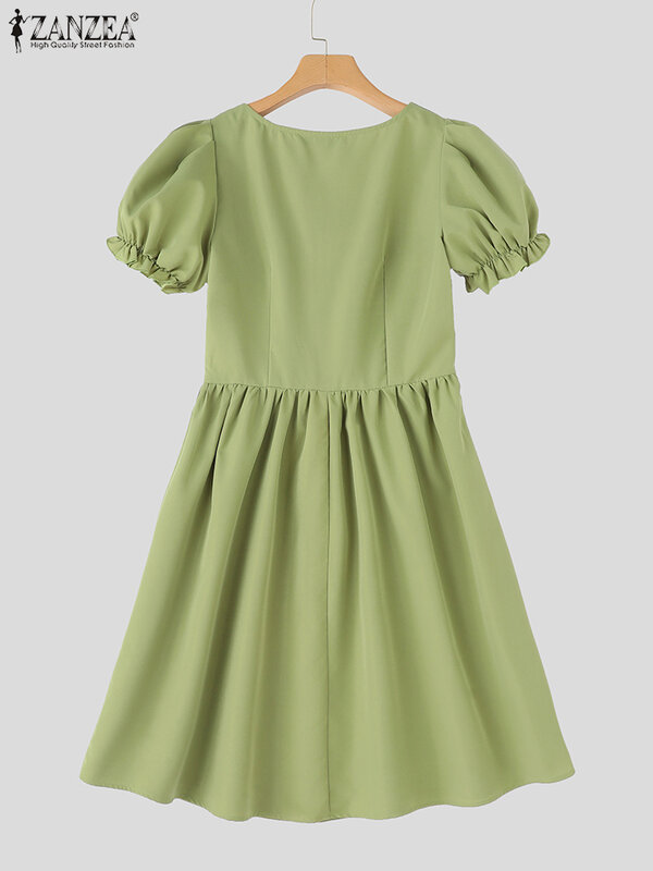 Moda damska Puff sukienka letnia z krótkim rękawem ZANZEA eleganckie Mini sukienki 2024 letnia talia szata imprezowa Casual kwadratowy kołnierzyk Vestido
