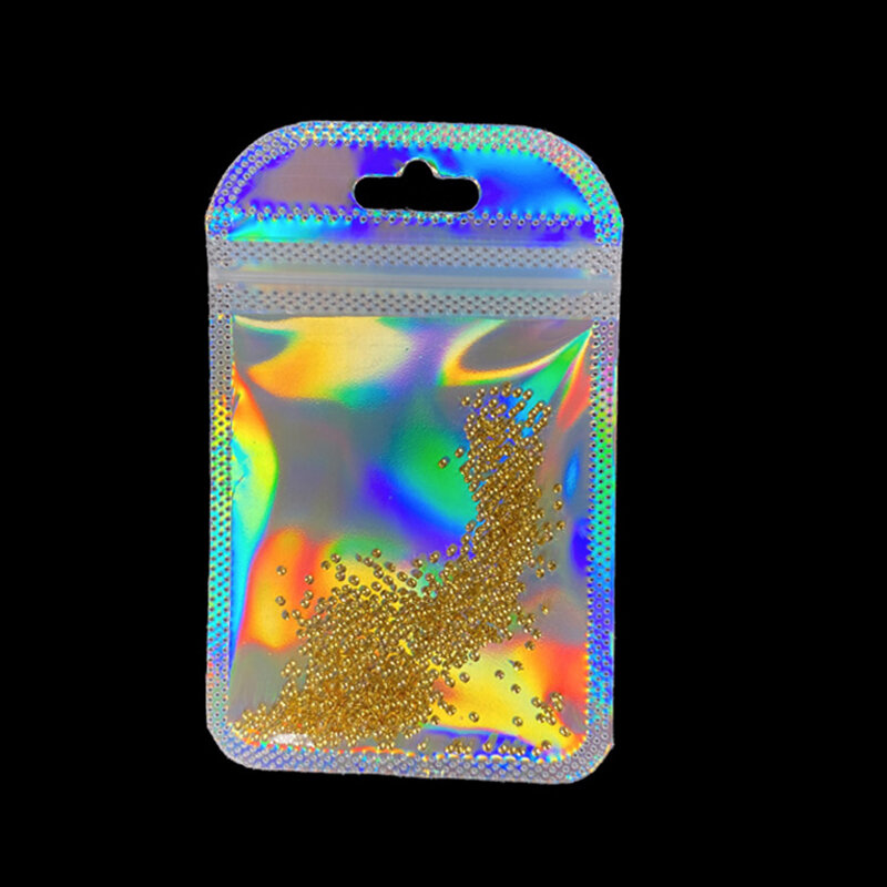 Bolsa Ziplock iridiscente de 50 piezas, bolsas de sellado de plástico transparente, gruesas con láser, para exhibición de joyas, manualidades, embalaje para pestañas y uñas