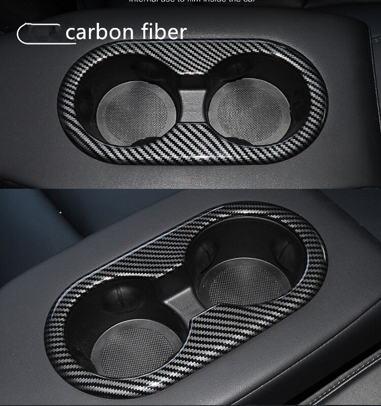 테슬라 모델 3 워터 컵 프레임은 테슬라 모델 3 자동차 인테리어 탄소 섬유 뒷좌석 워터 컵 프레임 패치에 적합합니다