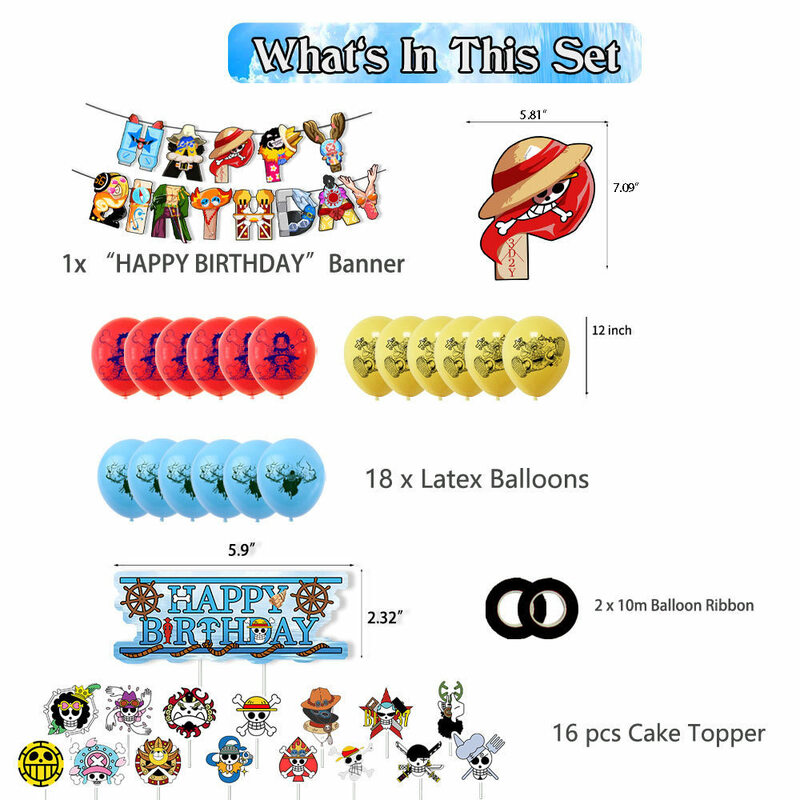 Hot One Piece series birthday party decoration set flag cake party planting flag ball combination birthday party decoration