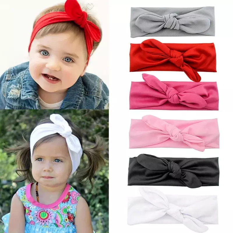 1PC Solid Baby Nylon fascia morbida coniglio Bowknot turbante fasce per capelli per bambini ragazze elastico copricapo accessori per capelli infantili