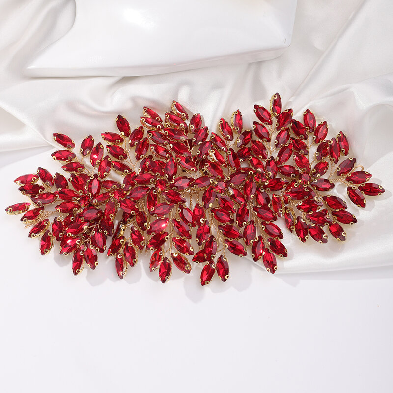 Verde strass cabelo de noiva pente headpiece vermelho artesanal acessórios para o cabelo do casamento festa jóias tiara para meninas