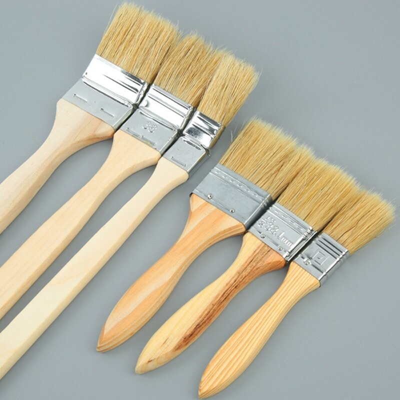 Flat Paint Brushes Wooden Handle Trim Paintbrush Stain Cleaner Brush for Applying, Acrylic Paint Oil Watercolor Painting