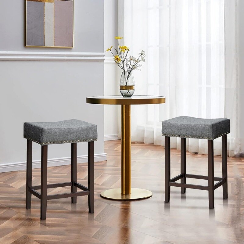 Counter Height Bar Stools Set of 4 Backless Fabric Barstools 24-Inch Modern Wood  Bar Stools with Nailhead Trim