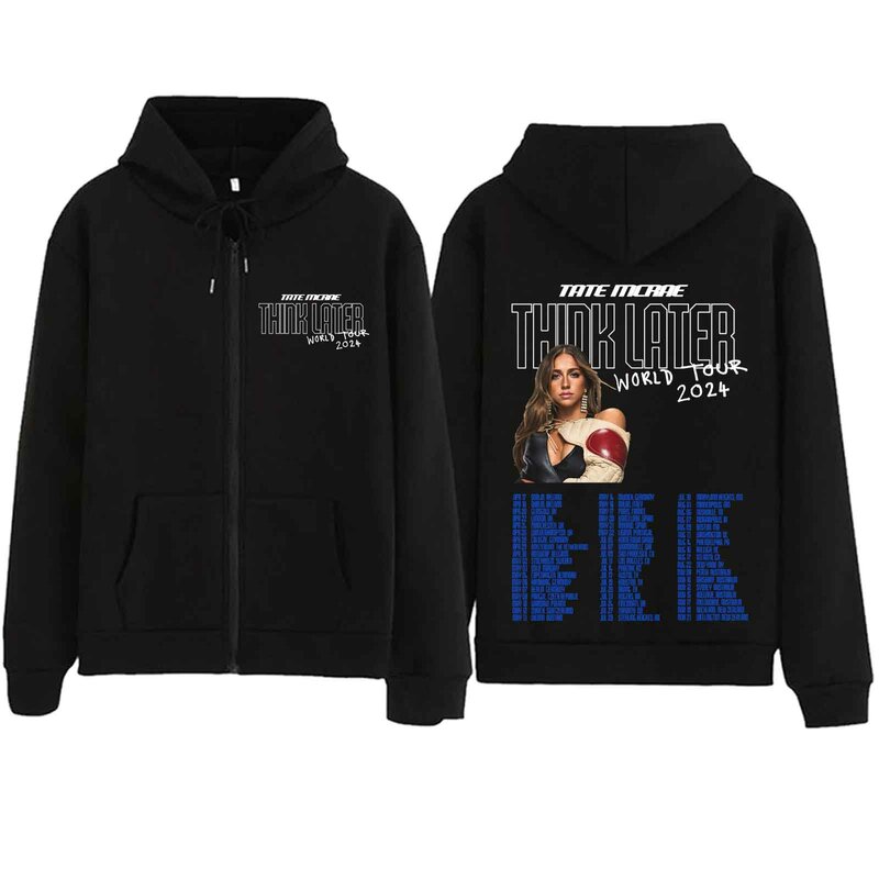 Tate Mcrae Think Later World Tour 2024 Zipper Hoodie Harajuku Pullover Tops Streetwear Music Fans Gift V-Neck Sweatshirts