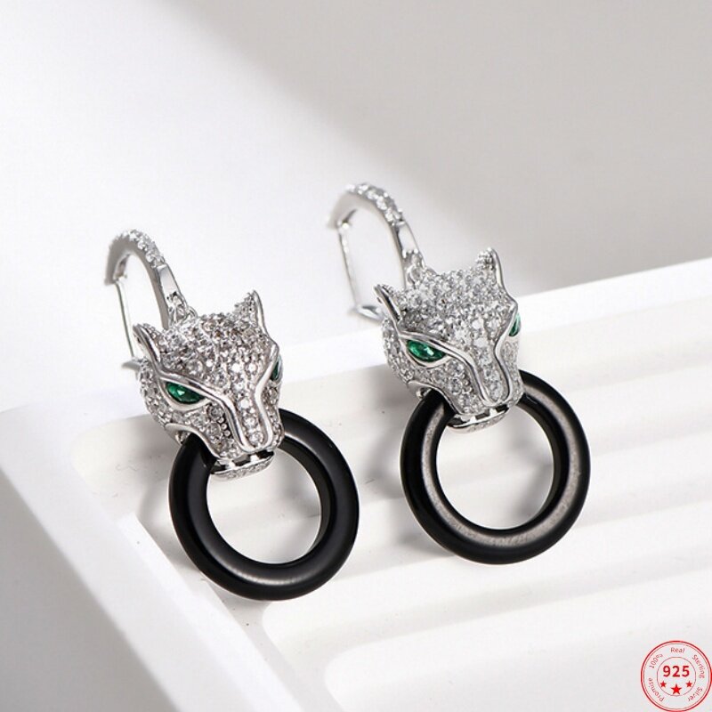 S925 Sterling Silber Charms Tropfen Ohrringe für Frauen neue Mode Mikro eingelegte Zirkon Geparden Achat Kreis Ohr Tropfen versand kostenfrei