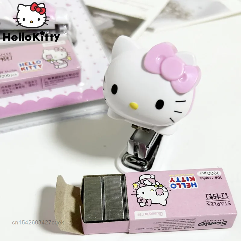 Sanrio Hello Kitty Mini Stapler Pink Student Creative Portable Small Paper Binder Y2k Office School Supplies Kawaii Staplers