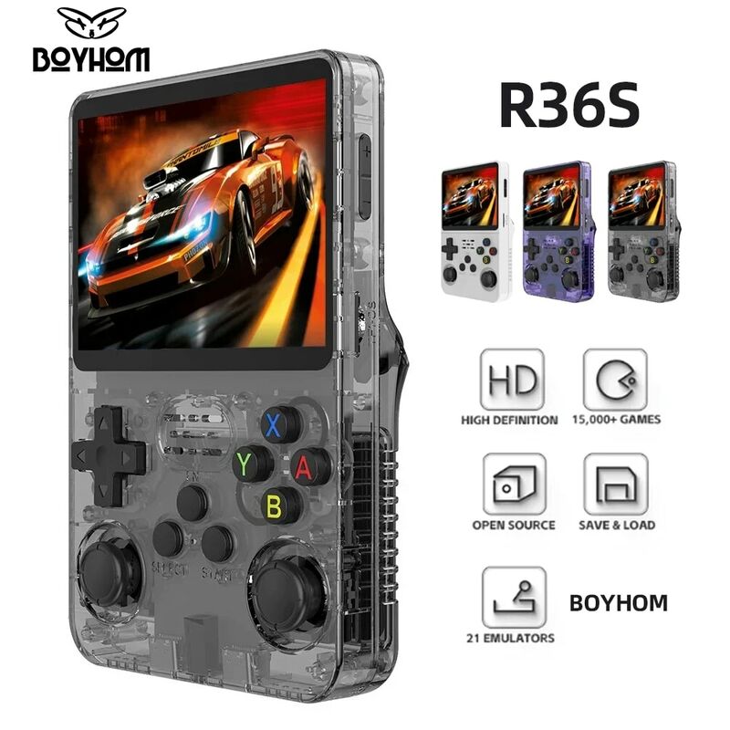 Consola de videojuegos portátil Retro R36S, sistema Linux, pantalla IPS de 3,5 pulgadas, R35s Pro, reproductor de vídeo de bolsillo portátil, 64GB de juegos