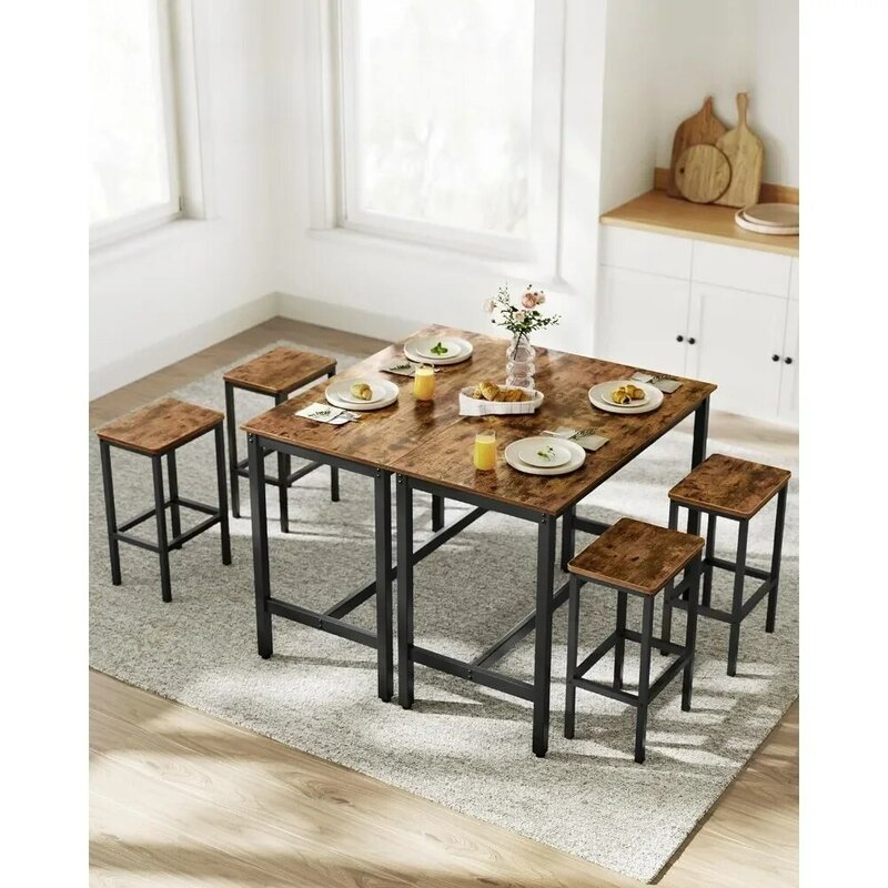 バーテーブルセット,バースツール2個,素朴な茶色と黒