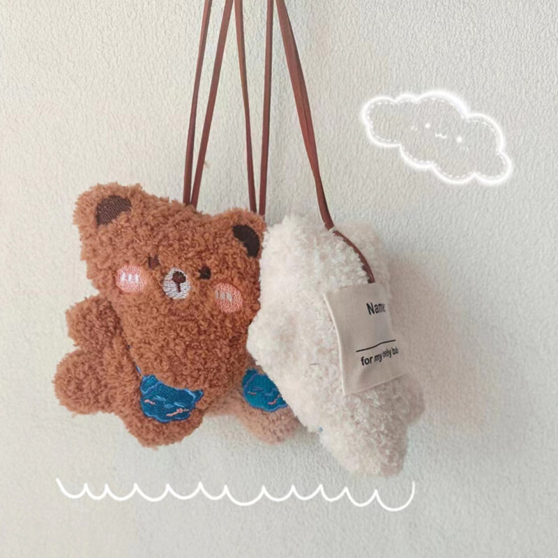 귀여운 만화 곰 봉제 키 체인, 동물 인형 열쇠 고리, 아이 이름 태그 펜던트, 학교 가방 펜던트, 배낭 장식 선물