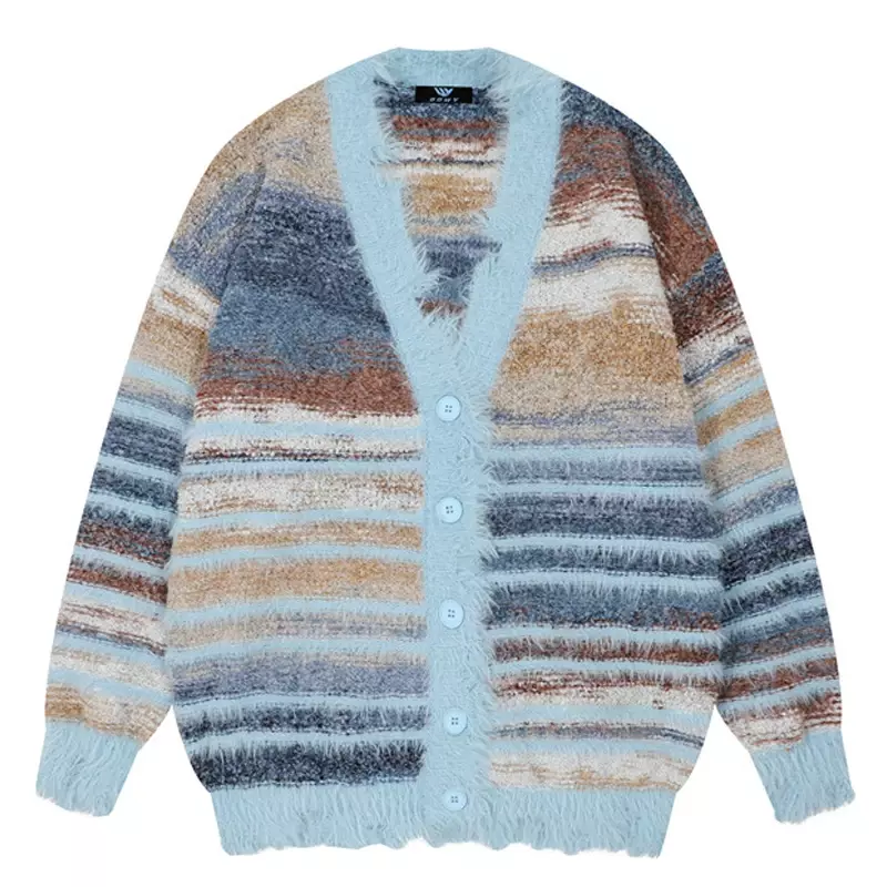 Suéteres de punto irregulares para hombre y mujer, cárdigan de rayas sueltas, bloque de Color, suéter de gran tamaño, abrigos de punto Y2K Harajuku, Tops de invierno