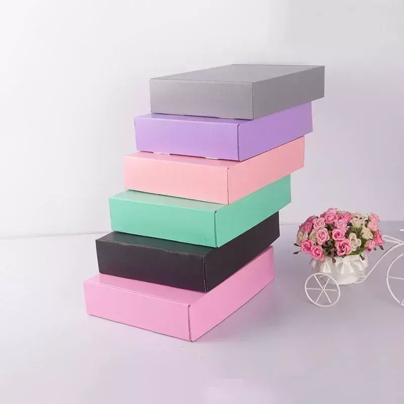 5Pcs/Lot Black / Gray / Pink Paper Cardboard Boxes For Business  Colour Paperboard Shipping Carton For Clothing/Gift