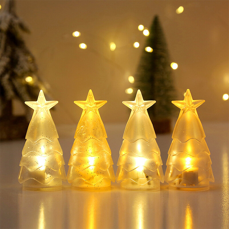 Mini árbol de Navidad luminoso LED lámpara de noche, luces de vela electrónicas para iluminación de Ambiente, fiesta de boda, decoración de Navidad
